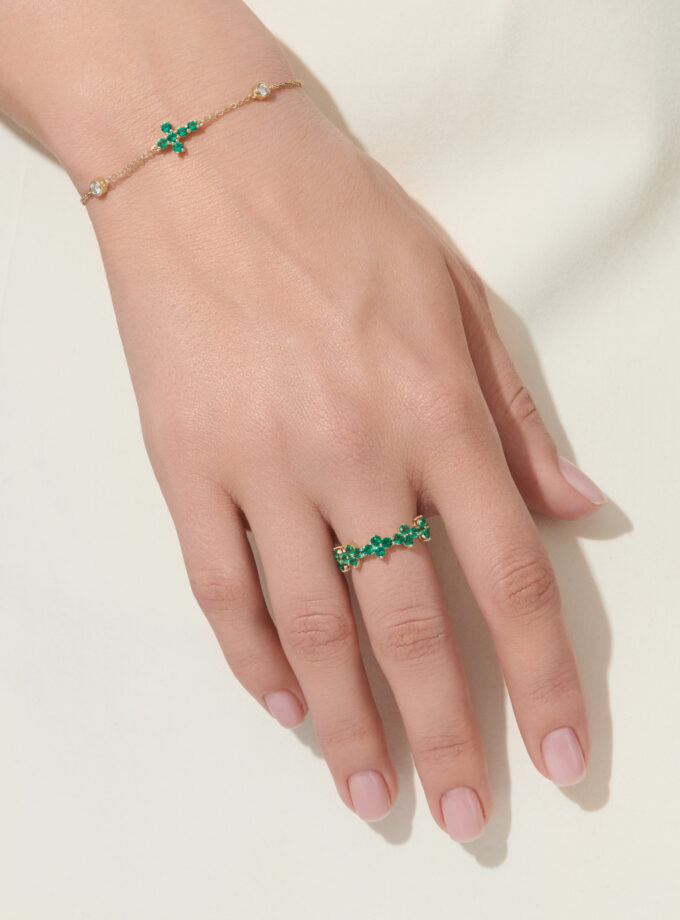 Кольцо символ, желтое золото, изумруды 2,10 карат
