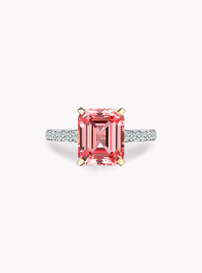 Кольцо с розовым сапфиром и муассанитами