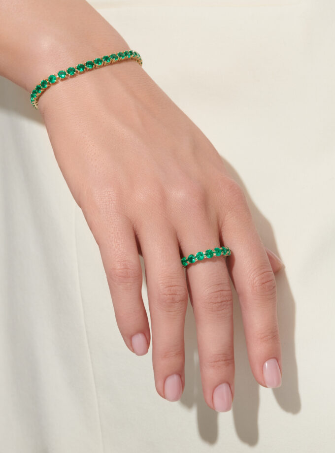 Кольцо дорожка с изумрудами