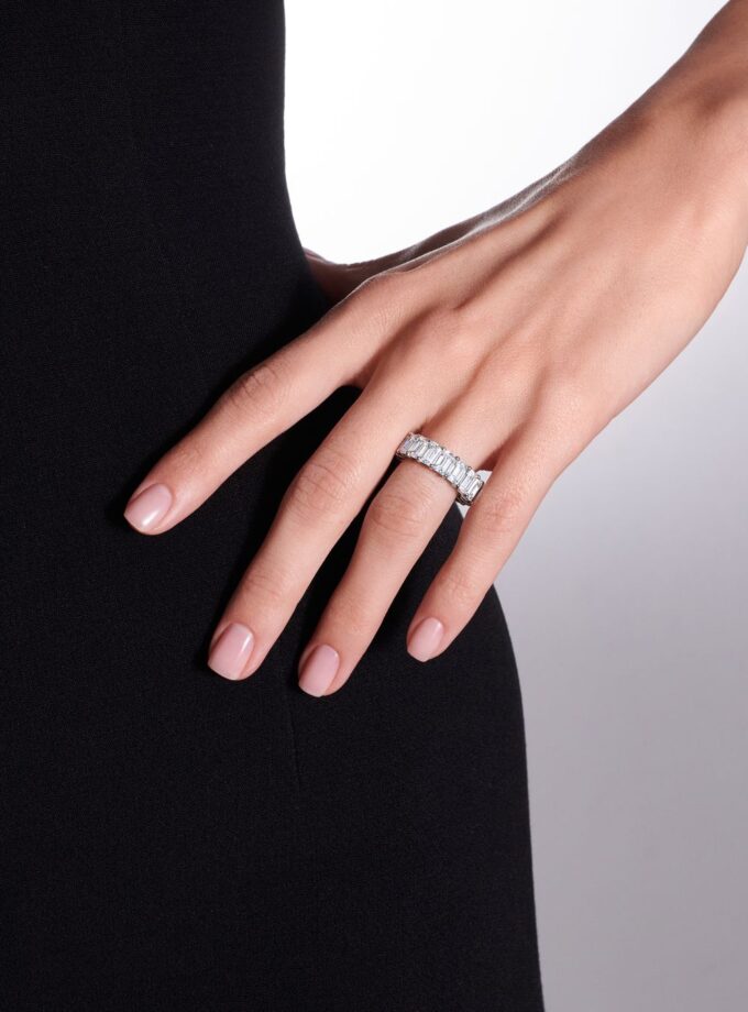 Кольцо дорожка с муассанитами, огранка изумрудная 9,67 карат