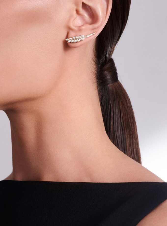 Моносерьга колос желтое золото с бриллиантами