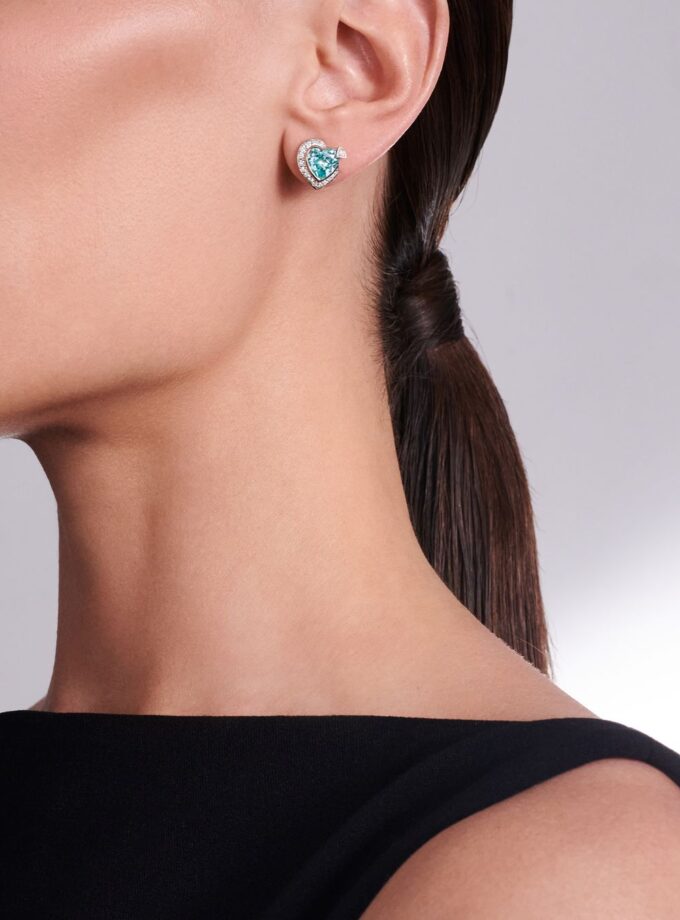 Пусеты крылья с турмалином и муассанитами