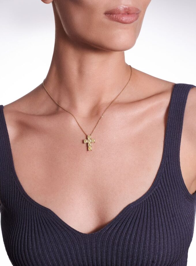 Колье Крест с муассанитами Fancy Yellow 4,17 карата