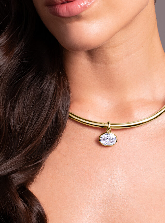 Колье FENOMEN позолоченное с подвеской огранка овал