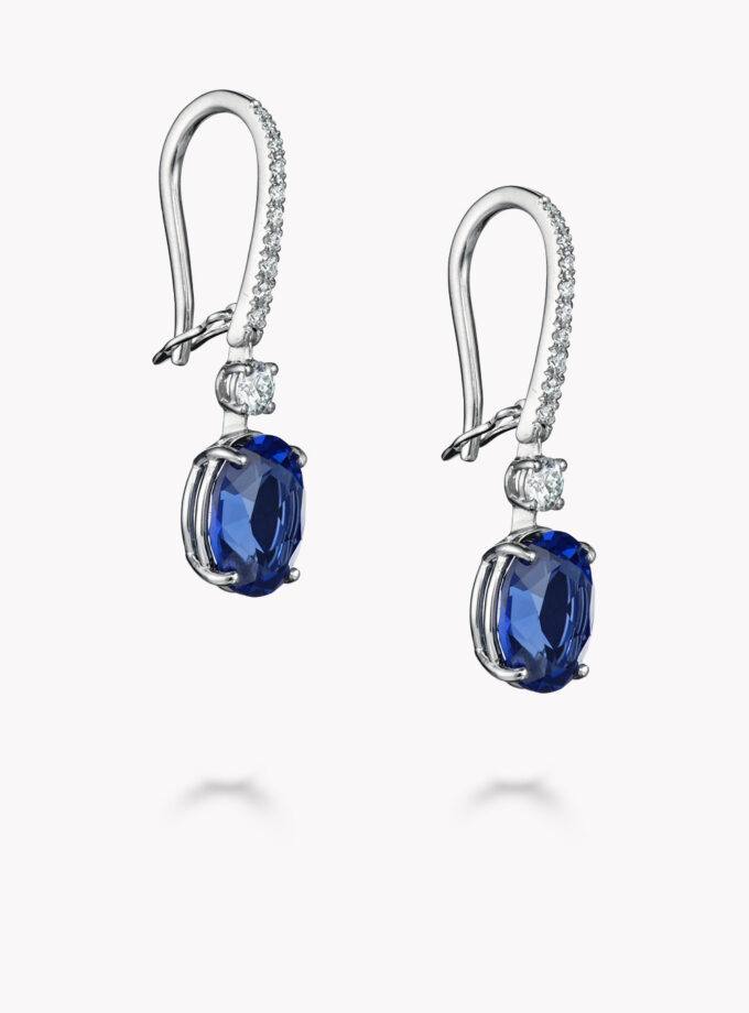 Серьги с сапфиром и муассанитами