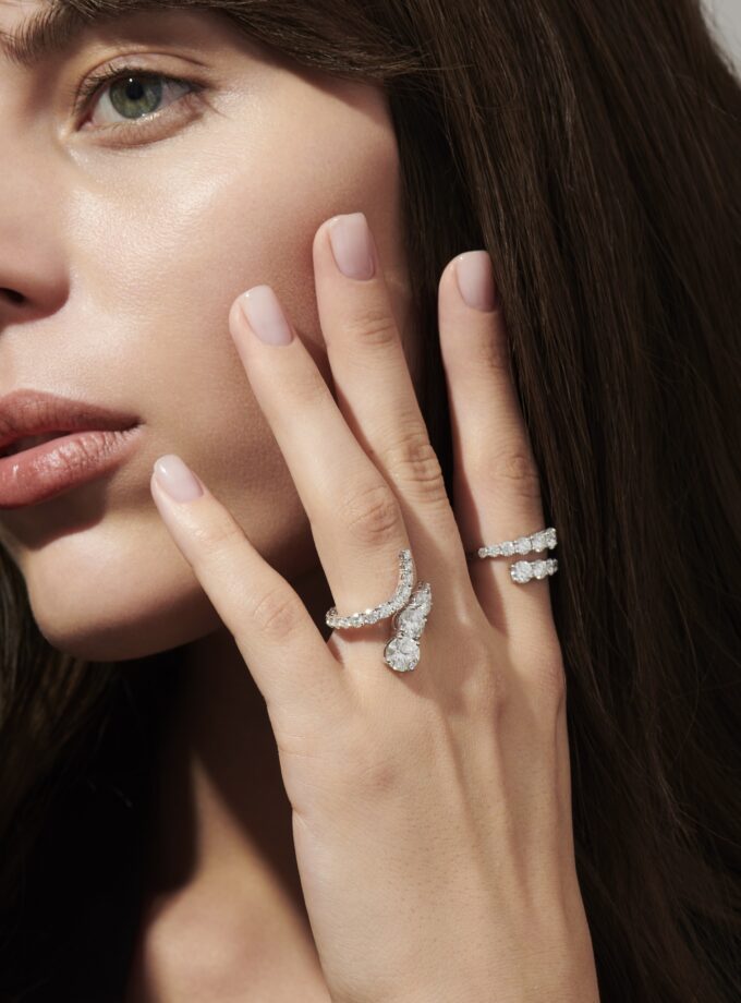 Кольцо комета, белое золото, муассаниты 4,28 карат