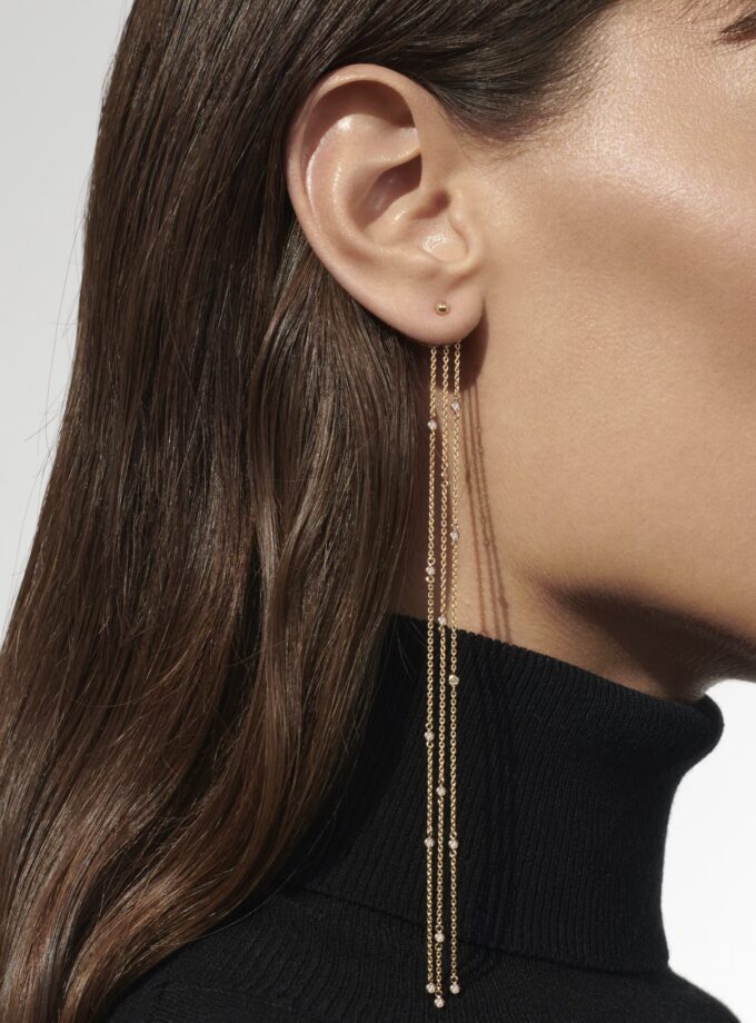 Серьги цепи, желтое золото с муассанитами 0,44 карата