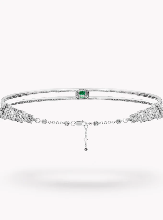 Чокер с лабораторно выращенным изумрудом и муассанитами