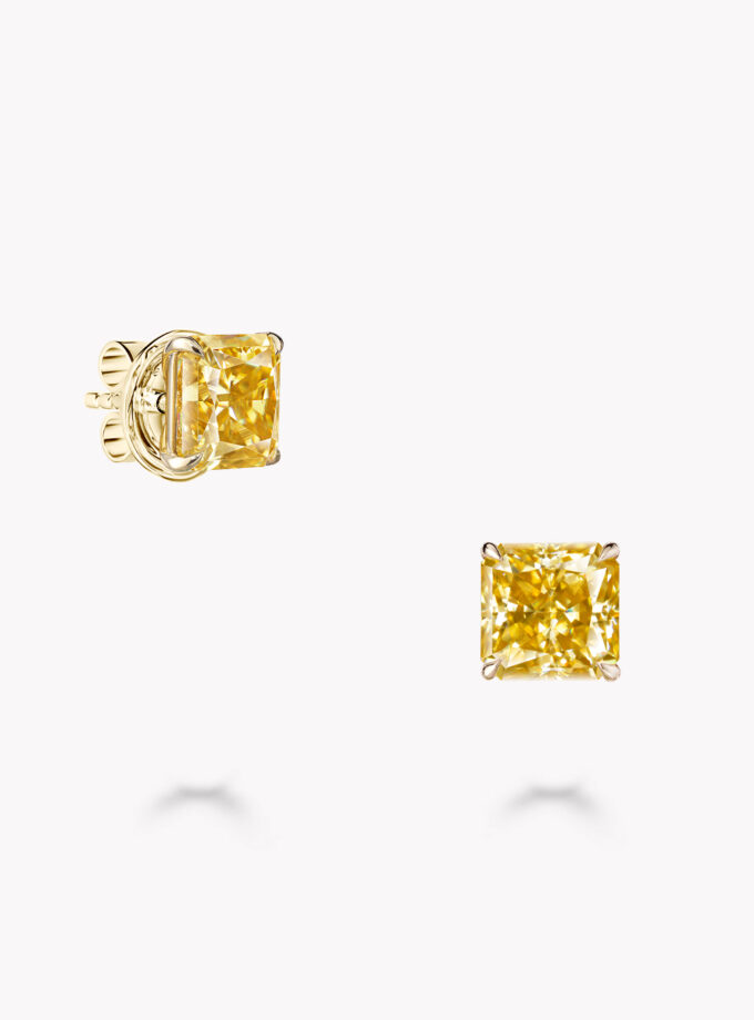 Пусеты трансформеры с желтыми муассанитами Fancy Yellow 7,18 карата