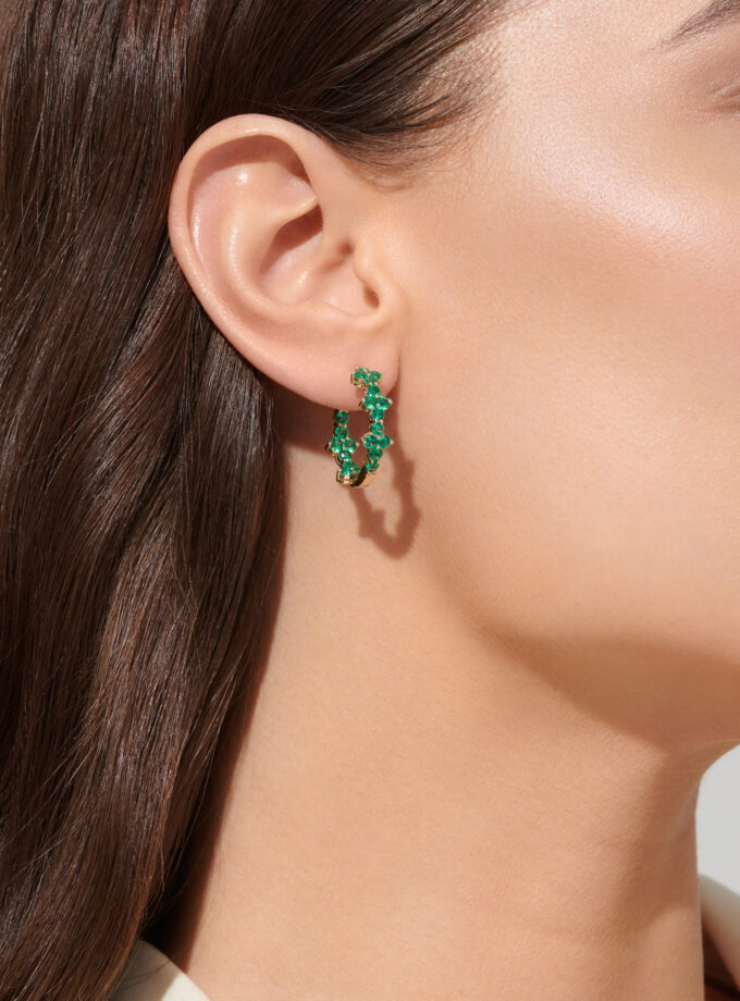 Серьги хупы с изумрудами