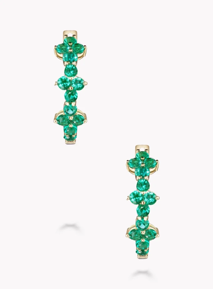 Серьги хупы с изумрудами