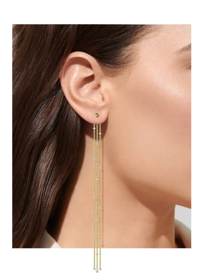 Серьги цепи, желтое золото с муассанитами 0,44 карата