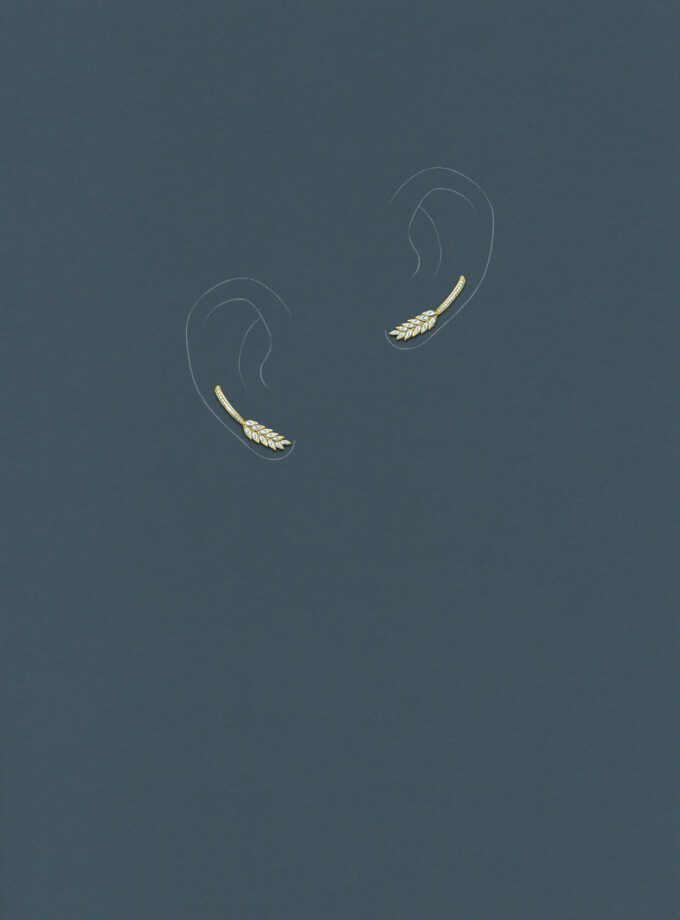 Серьги колос желтое золото с бриллиантами