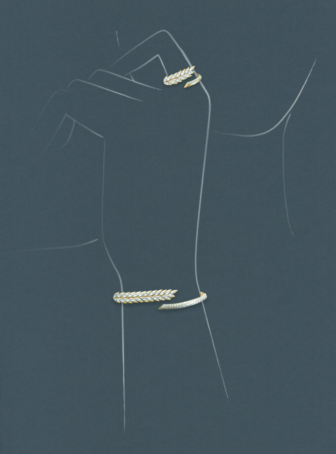 Кольцо колос желтое золото с бриллиантами