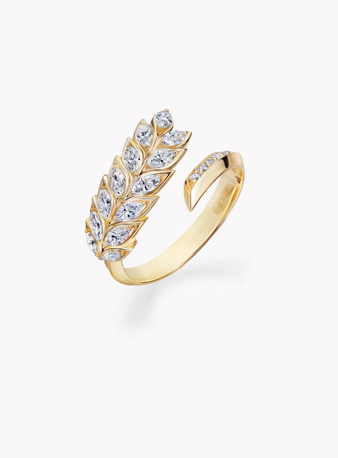 Кольцо колос желтое золото с бриллиантами 1,2 карата